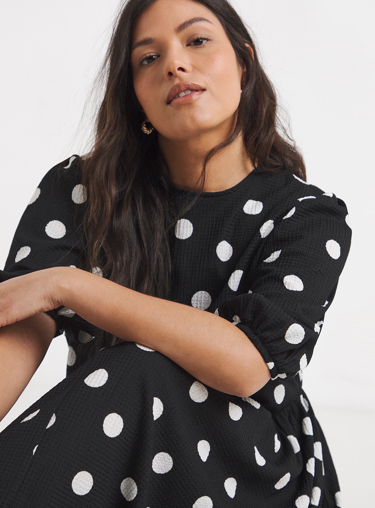 SIMPLY BE Waffle Drop Hem Spot Print Maxi Dress 12 - Image 4 thumbnail